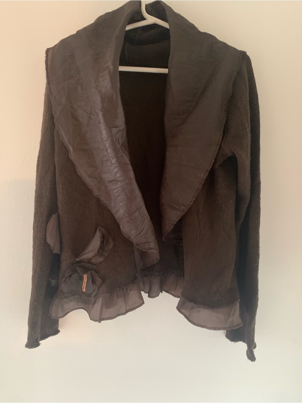 Women’s Brown Open-Front Shawl Collar Blazer Jacket, Made in Italy, size M